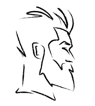 Beard, moustache and eye brows silhouette of male face. Textured doodle for b Stock Illustration