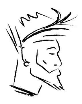Beard, moustache and eye brows silhouette of male face. Textured doodle for b Stock Illustration