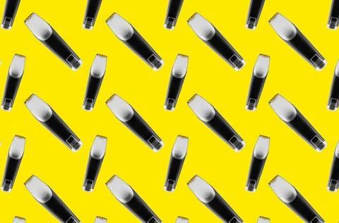 Beard trimmer on colored background, top view, not seamless pattern, flat lay Stock Photos