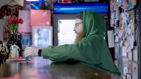 Bearded bartender cleans beer tap Stock Footage 220623126