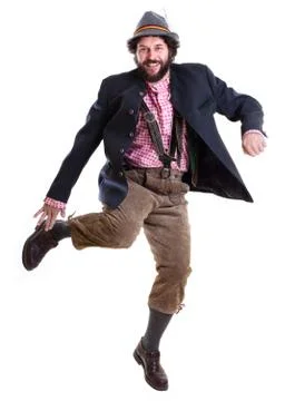 Bearded bavarian man in traditional clothing, dancing Stock Photos