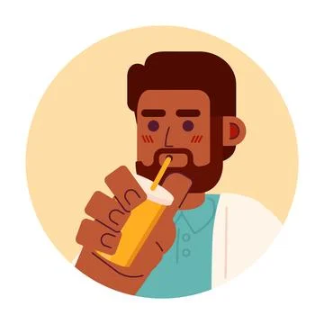Bearded black guy drinking straw 2D vector avatar illustration Stock-Illustration