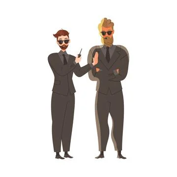 Bearded Brutal Man as Security Guard in Black Suit Standing at Nightclub Face Illustrazione stock