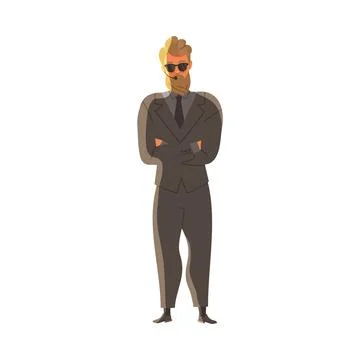 Bearded Brutal Man as Security Guard in Black Suit Standing at Nightclub Face Stock-Illustration