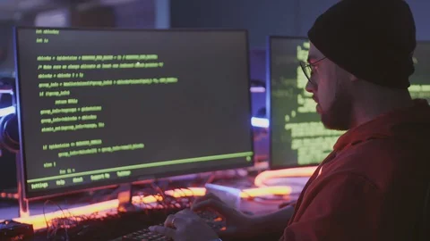 Bearded Caucasian Man Coding Indoors Stock Footage 129813506