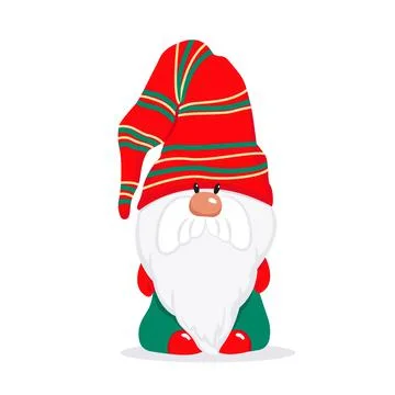 A bearded cute gnome in a red cap, a fairy-tale Christmas character. Vector Stock Illustration