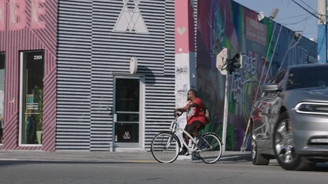  bearded cyclist rides in Miami Stock Footage 101042267
