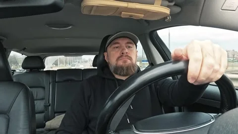 Bearded Driver Crossing Bridge – Dashcam POV Stock Footage 308428862