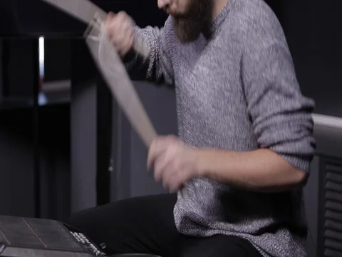 The bearded drummer Stock Footage 70058582