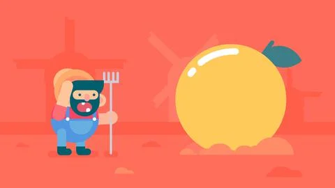 A Bearded Farmer With Big Orange Flat Design Illustration Illustration