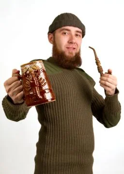 Bearded guy drinking beer Foto stock