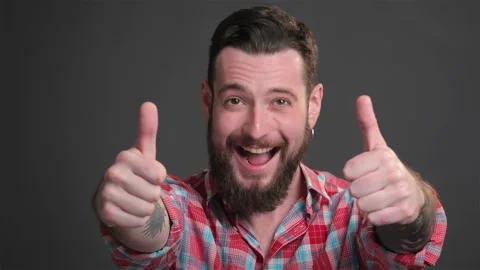 Bearded guy expresses great delight Stock Footage 251463206