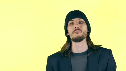 Bearded guy in a hat Stock Footage 101223464