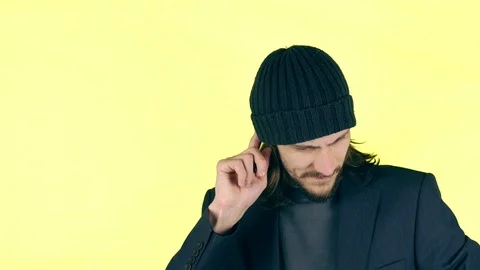 Bearded guy in a hat Stock Footage 101818481