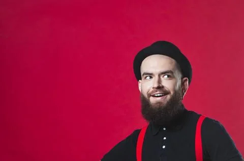 Bearded guy on a red background Foto stock