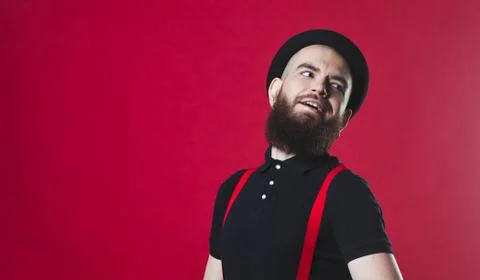 Bearded guy on a red background Foto stock