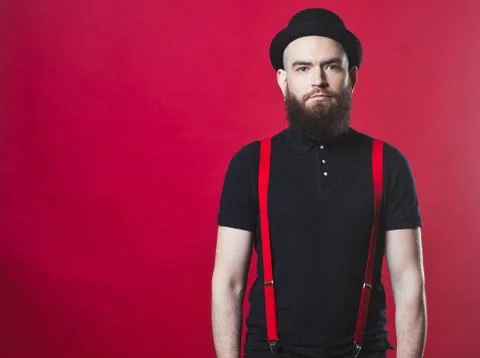 Bearded guy on a red background Foto stock