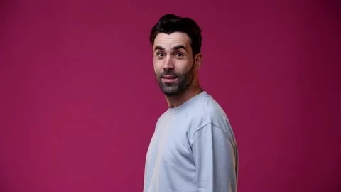 Bearded guy is very surprised and looks at the camera Stock Footage 162841581