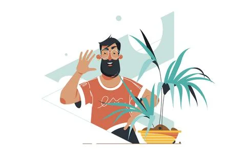 Bearded guy on video call Illustrazione stock