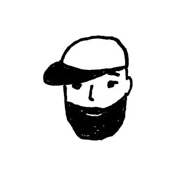 Bearded handsome man in a baseball cap. Hipster face icon isolated. Stock Illustration