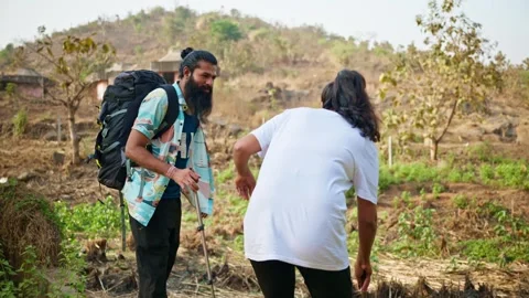 Bearded Hiker Teases Partner During Valley Outing Stock Footage 305367501