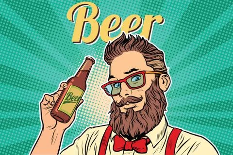 Bearded hipster beer Stock Illustration