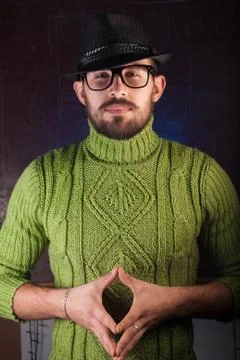 Bearded hipster man in the hat Stock Photos