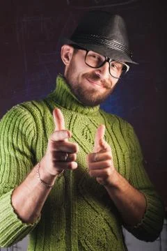 Bearded hipster man in the hat Foto stock