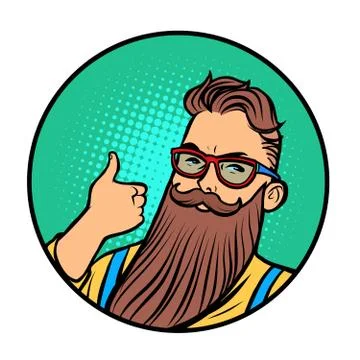 Bearded hipster thumb up gesture Stock Illustration