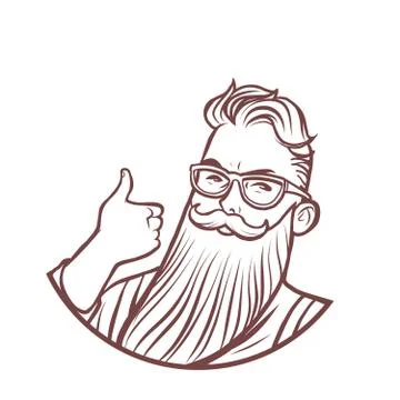 Bearded hipster thumb up gesture Stock Illustration