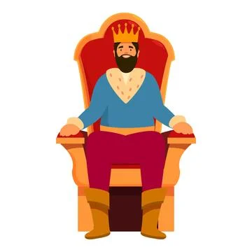 Bearded king sitting on throne with happy face expression Illustrazione stock