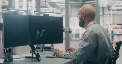 Bearded Male Engineer Programming or Developing Digital Twin 스톡 동영상 325428481