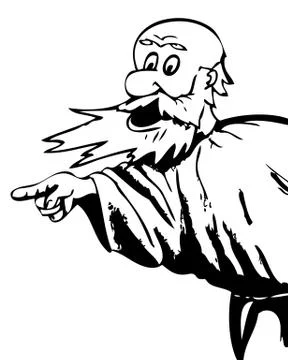 The bearded man in anger, pointing his finger. Caricature 스톡 일러스트