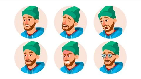 Bearded Man Avatar Vector. Character Business People Avatar. Cap, Hat. Face Stock Illustration