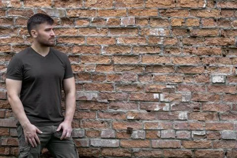Bearded man on a background of a brick wall. Stock Photos