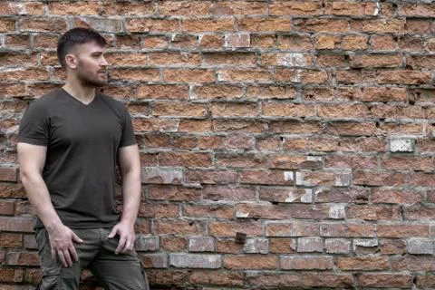 Bearded man on a background of a brick wall. Stock Photos