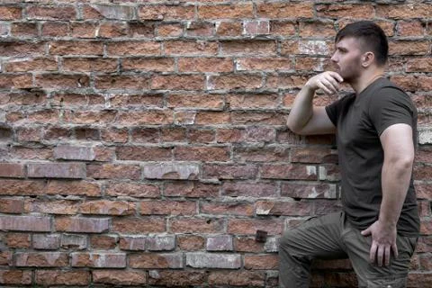 Bearded man on a background of a brick wall. Foto stock