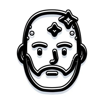 Bearded man bald head avatar line art Stock Illustration