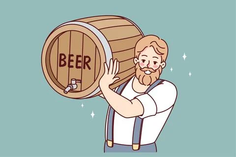 Bearded man with beer barrel Stock Illustration