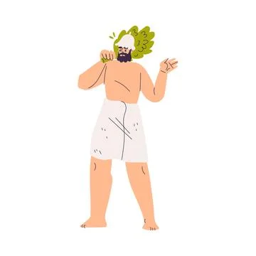 Bearded Man with Besom Bathing in Sauna and Taking Steam Bath Vector Stock Illustration