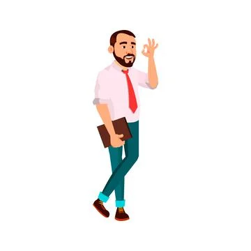Bearded man ceo with folder gesturing ok to manager in office cartoon vector Stock Illustration