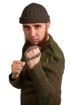 Bearded man with chain Stock Photos