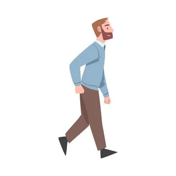 Bearded Man Character Going or Walking Taking Steps Forward Side View Vector Stock Illustration
