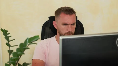 Bearded man at the computer Stock Footage 158827251