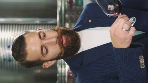 Bearded man degustating wine. Stock Footage 129882776