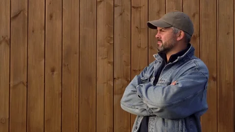 Bearded man in a denim jacket 4K Stock Footage 291247734