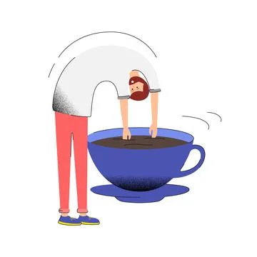 Bearded Man Dips in a Cup of Coffee Illustrazione stock