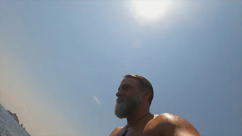 Bearded man diving - outside and underwater footage. V.2 Stock Footage 149217324