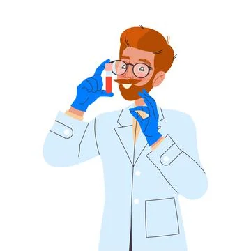 Bearded Man Doctor or Practitioner in Uniform with Blood Flask Showing Ok Stock Illustration