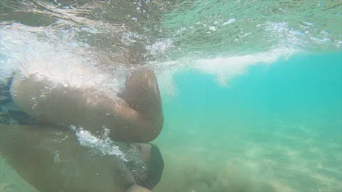 Bearded man doing thumble turns under water - no audio Stock Footage 149217763